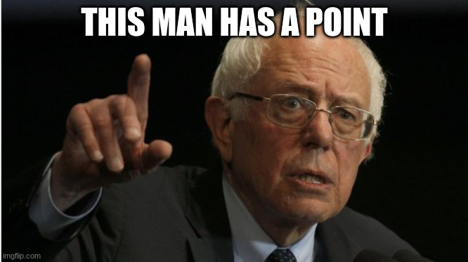 Bernie He Has A Point | THIS MAN HAS A POINT | image tagged in bernie he has a point | made w/ Imgflip meme maker