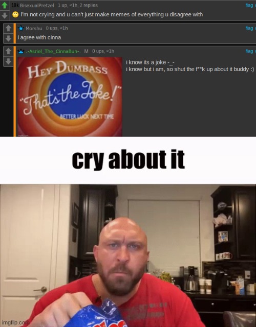 image tagged in cry about it | made w/ Imgflip meme maker