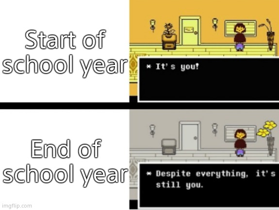 Despite everything, its still you | Start of school year; End of school year | image tagged in despite everything its still you | made w/ Imgflip meme maker