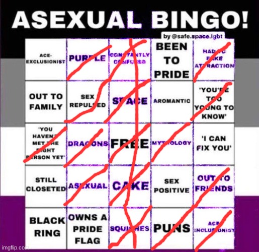 I'm asexual and proud >:D | image tagged in asexual bingo | made w/ Imgflip meme maker