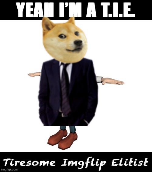T.I.E. Confirmed [v rare self-cringe] | image tagged in yeah i m a tie tiresome imgflip elitist | made w/ Imgflip meme maker