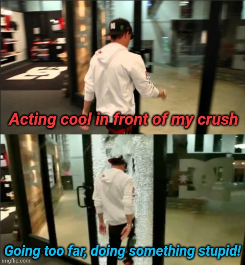 Sample Template | Acting cool in front of my crush; Going too far, doing something stupid! | image tagged in cool not cool | made w/ Imgflip meme maker