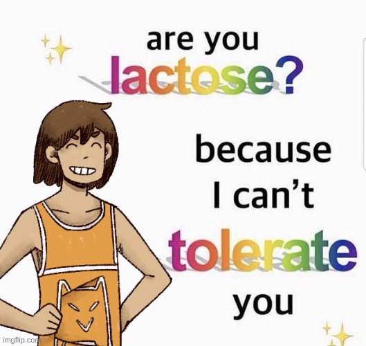 image tagged in are you lactose because i can't tolerate you | made w/ Imgflip meme maker