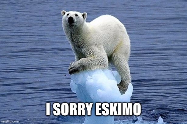 Polar bear climate change | I SORRY ESKIMO | image tagged in polar bear climate change | made w/ Imgflip meme maker
