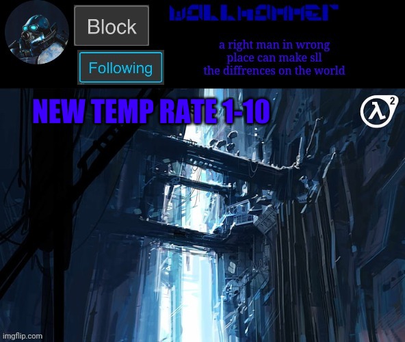 NEW TEMP RATE 1-10 | image tagged in wallhammer | made w/ Imgflip meme maker
