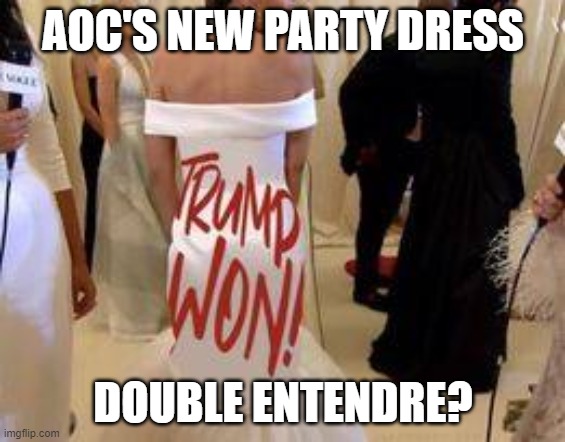 Party Dress | AOC'S NEW PARTY DRESS; DOUBLE ENTENDRE? | image tagged in party dress | made w/ Imgflip meme maker