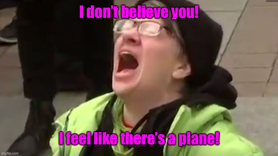 Screaming Liberal  | I don’t believe you! I feel like there’s a plane! | image tagged in screaming liberal | made w/ Imgflip meme maker