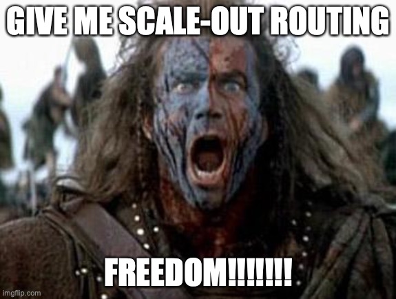 Braveheart  | GIVE ME SCALE-OUT ROUTING; FREEDOM!!!!!!! | image tagged in braveheart | made w/ Imgflip meme maker