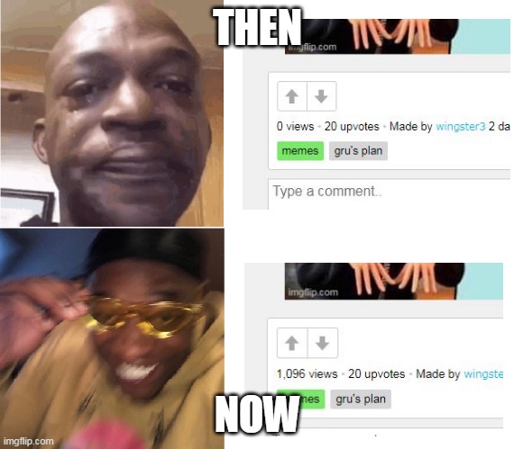 thanks for 1,096 views | THEN; NOW | image tagged in then now | made w/ Imgflip meme maker