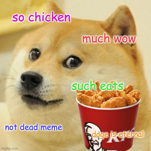 Doge | so chicken; much wow; such eats; not dead meme; doge is eternal | image tagged in memes,doge | made w/ Imgflip meme maker