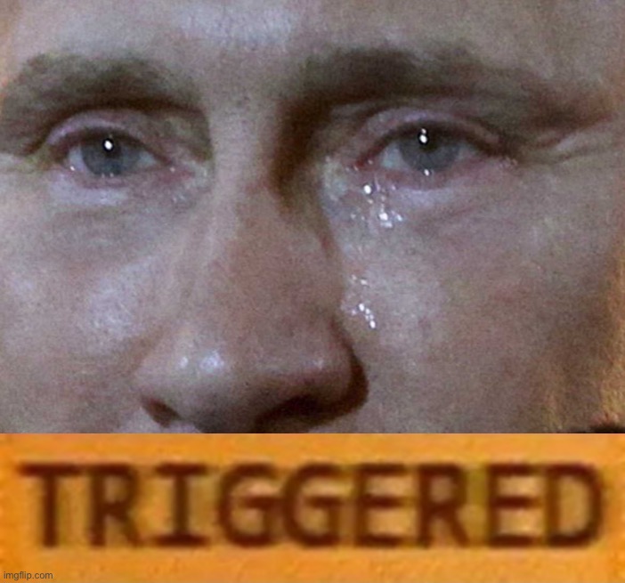 image tagged in putin cry close-up,triggered banner | made w/ Imgflip meme maker