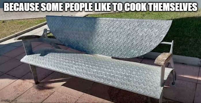 Who Made This Bench? | BECAUSE SOME PEOPLE LIKE TO COOK THEMSELVES | image tagged in you had one job | made w/ Imgflip meme maker