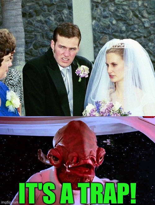 It's a trap | IT'S A TRAP! | image tagged in awkward wedding,it's a trap,funny,meme,memes,funny memes | made w/ Imgflip meme maker