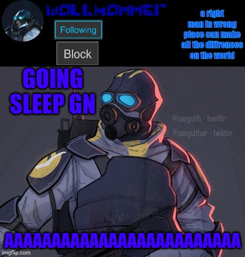 wallhammer | GOING SLEEP GN; AAAAAAAAAAAAAAAAAAAAAAAAA | image tagged in wallhammer | made w/ Imgflip meme maker