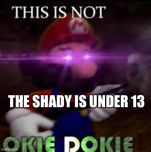 This is not okie dokie | THE SHADY IS UNDER 13 | image tagged in this is not okie dokie | made w/ Imgflip meme maker