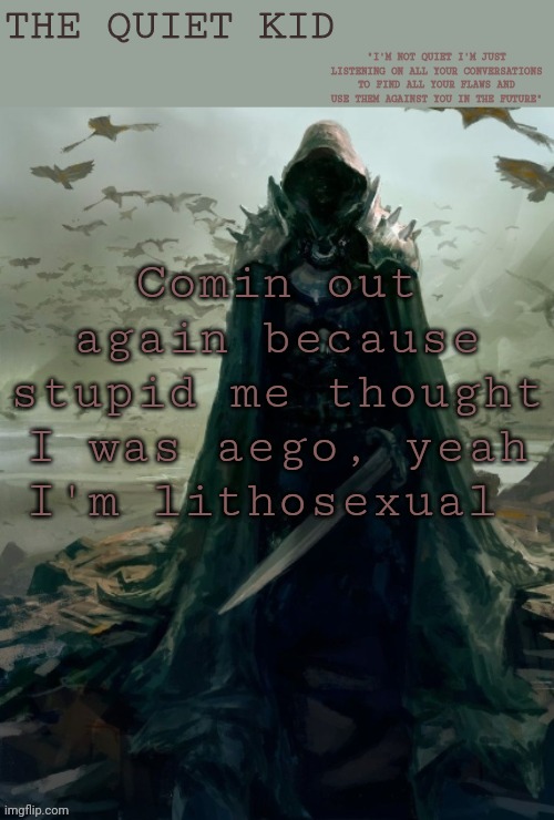 Quiet kid | Comin out again because stupid me thought I was aego, yeah I'm lithosexual | image tagged in quiet kid | made w/ Imgflip meme maker