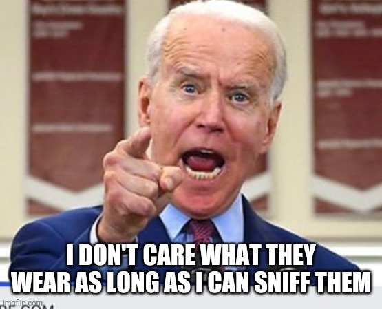 Joe Biden no malarkey | I DON'T CARE WHAT THEY WEAR AS LONG AS I CAN SNIFF THEM | image tagged in joe biden no malarkey | made w/ Imgflip meme maker