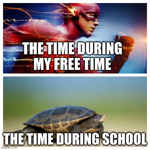 E |  THE TIME DURING MY FREE TIME; THE TIME DURING SCHOOL | image tagged in fast vs slow | made w/ Imgflip meme maker