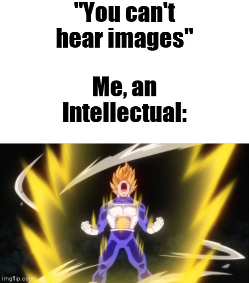 "You can't hear images"; Me, an Intellectual: | image tagged in memes,blank transparent square | made w/ Imgflip meme maker