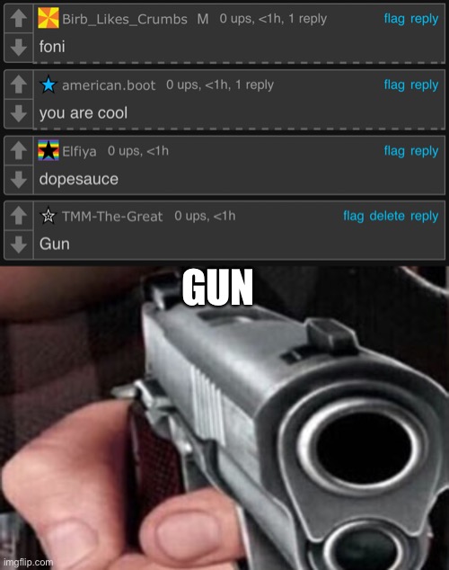GUN | image tagged in gru gun | made w/ Imgflip meme maker