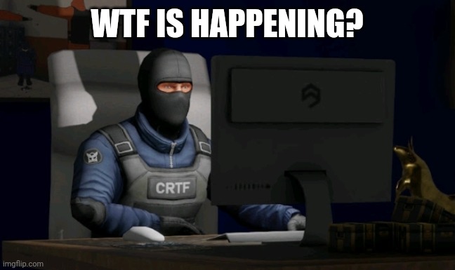 counter-terrorist looking at the computer | WTF IS HAPPENING? | image tagged in computer | made w/ Imgflip meme maker