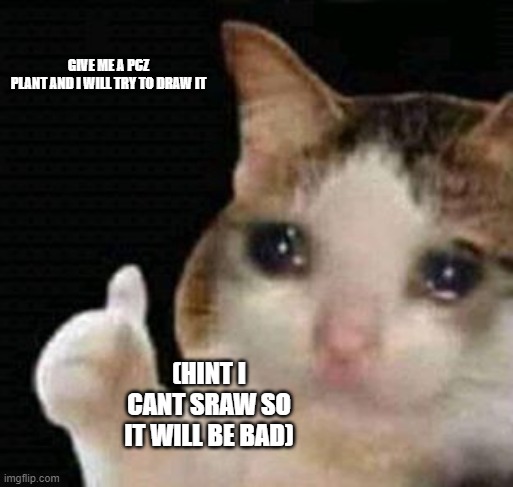 PVZ plants nothing over complex tho | GIVE ME A PCZ PLANT AND I WILL TRY TO DRAW IT; (HINT I CANT SRAW SO IT WILL BE BAD) | image tagged in sad me thumbs up | made w/ Imgflip meme maker