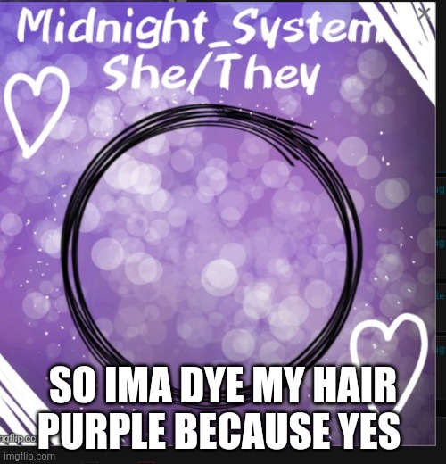 System | SO IMA DYE MY HAIR PURPLE BECAUSE YES | image tagged in system | made w/ Imgflip meme maker