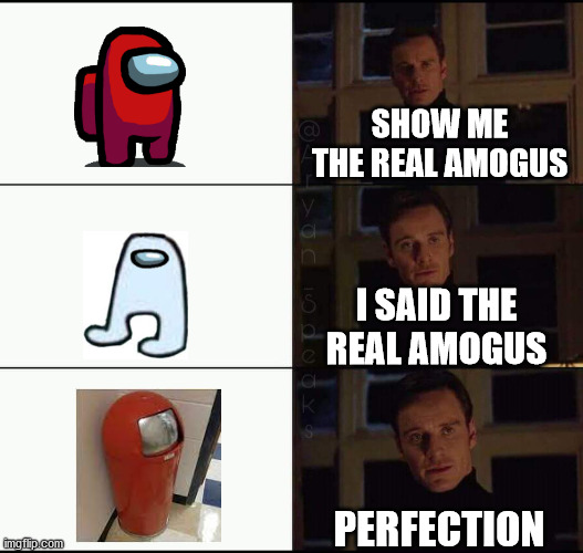 Sorry i did'nt post a Minecraft Meme today | SHOW ME THE REAL AMOGUS; I SAID THE REAL AMOGUS; PERFECTION | image tagged in show me the real _____,memes,among us,funny memes | made w/ Imgflip meme maker