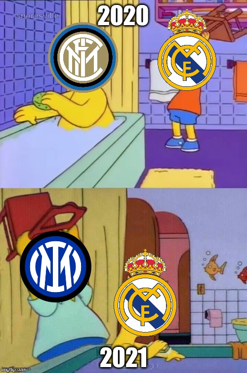 i think Inter would have revenge on Real Madrid, so i say 2-0 to the Italian Champions | 2020; 2021 | image tagged in homer revenge,inter,real madrid,simpsons,champions league,memes | made w/ Imgflip meme maker
