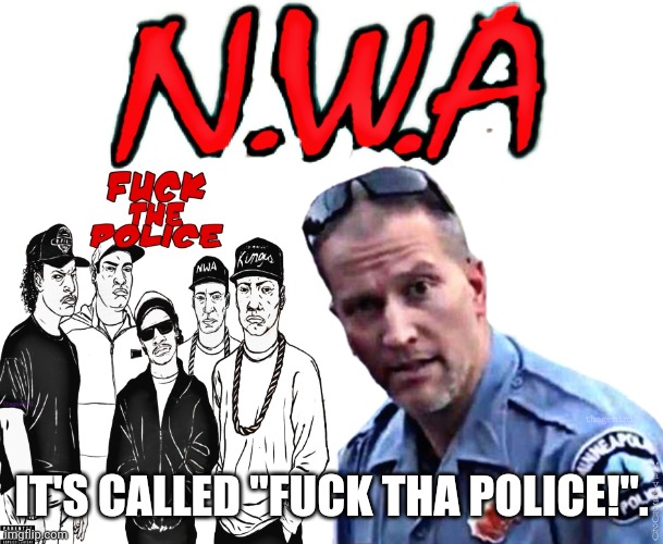 Derek Chauvin | IT'S CALLED "FUCK THA POLICE!". | image tagged in derek chauvin | made w/ Imgflip meme maker