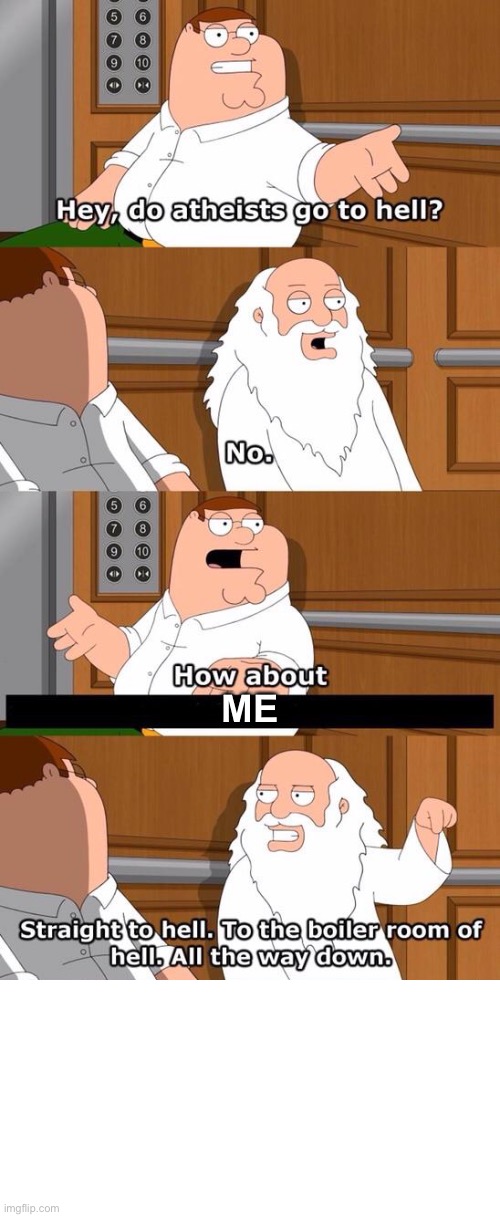 The boiler room of hell | ME | image tagged in the boiler room of hell,peter griffin,god,hell | made w/ Imgflip meme maker