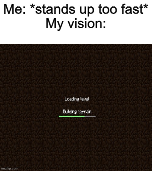*blindness* | Me: *stands up too fast*
My vision: | image tagged in blank white template,blind | made w/ Imgflip meme maker