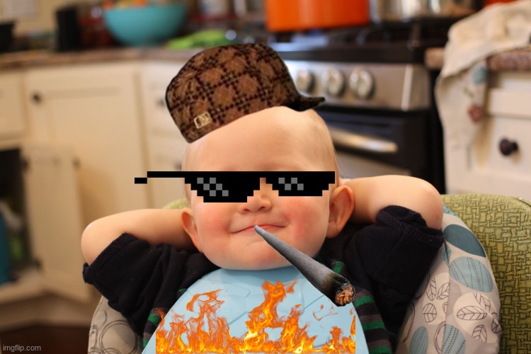 Bad Baby | image tagged in baby boss relaxed smug content | made w/ Imgflip meme maker