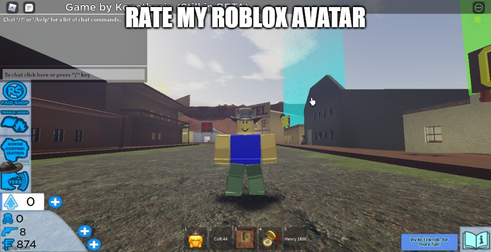 cowboy | RATE MY ROBLOX AVATAR | image tagged in cowboy | made w/ Imgflip meme maker