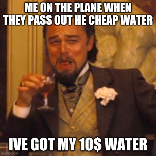 Laughing Leo Meme | ME ON THE PLANE WHEN THEY PASS OUT HE CHEAP WATER; IVE GOT MY 10$ WATER | image tagged in memes,laughing leo | made w/ Imgflip meme maker