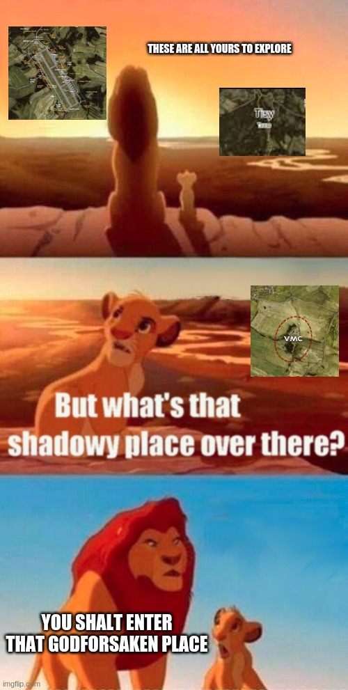 VMC not worth it lol | THESE ARE ALL YOURS TO EXPLORE; YOU SHALT ENTER THAT GODFORSAKEN PLACE | image tagged in memes,simba shadowy place | made w/ Imgflip meme maker