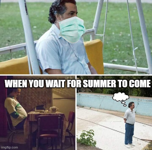 Sad Pablo Escobar | WHEN YOU WAIT FOR SUMMER TO COME | image tagged in memes,sad pablo escobar | made w/ Imgflip meme maker