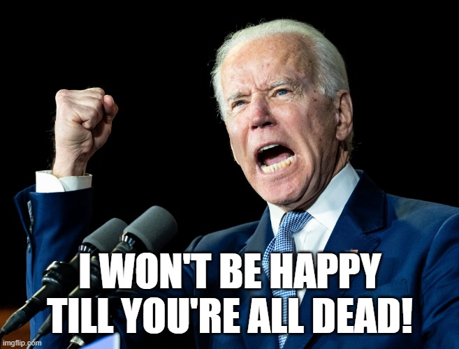 Tough guy | I WON'T BE HAPPY TILL YOU'RE ALL DEAD! | image tagged in joe biden,memes | made w/ Imgflip meme maker