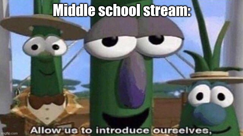 VeggieTales 'Allow us to introduce ourselfs' | Middle school stream: | image tagged in veggietales 'allow us to introduce ourselfs' | made w/ Imgflip meme maker