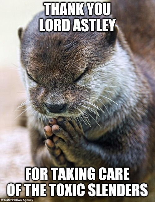 Thank you Lord Otter | THANK YOU LORD ASTLEY FOR TAKING CARE OF THE TOXIC SLENDERS | image tagged in thank you lord otter | made w/ Imgflip meme maker