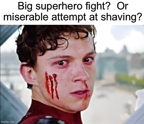 I don’t even want to see his legs. | Big superhero fight?  Or miserable attempt at shaving? | image tagged in funny | made w/ Imgflip meme maker