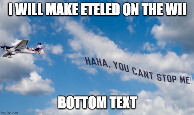haha, you cant stop me | I WILL MAKE ETELED ON THE WII; BOTTOM TEXT | image tagged in haha you cant stop me | made w/ Imgflip meme maker
