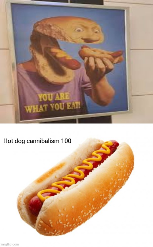 Hot dog cannibalism | Hot dog cannibalism 100 | image tagged in hot dog,hot dogs,dark humor,memes,you are what you eat,cannibalism | made w/ Imgflip meme maker