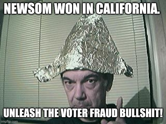 Dems ein again | NEWSOM WON IN CALIFORNIA. UNLEASH THE VOTER FRAUD BULLSHIT! | image tagged in conservatives,california,republican,trump | made w/ Imgflip meme maker