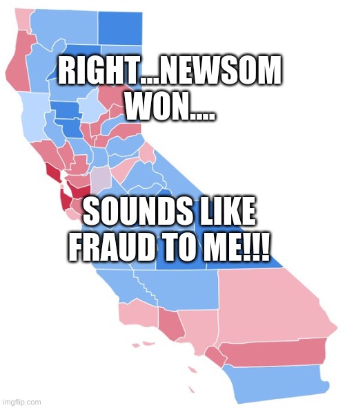 COMPLETE FRAUD | RIGHT...NEWSOM WON.... SOUNDS LIKE FRAUD TO ME!!! | image tagged in recall,fail,cheating | made w/ Imgflip meme maker