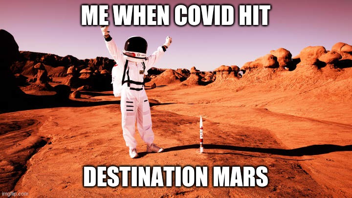 Why | ME WHEN COVID HIT; DESTINATION MARS | image tagged in funny memes,lol so funny | made w/ Imgflip meme maker