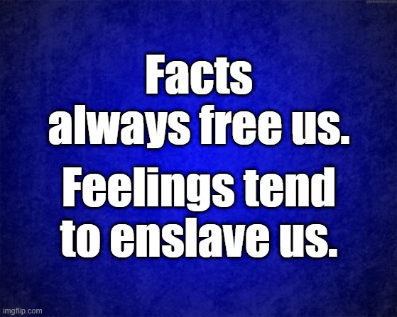 freedom | Facts always free us. Feelings tend to enslave us. | image tagged in blue background | made w/ Imgflip meme maker