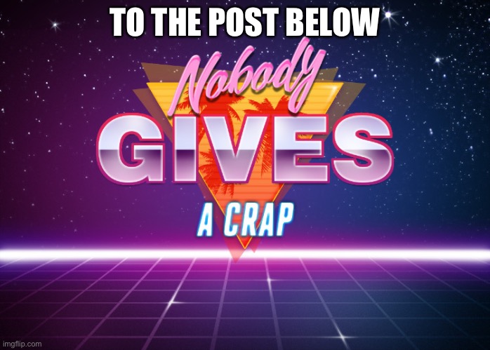 Nobody gives a crap | TO THE POST BELOW | image tagged in nobody gives a crap | made w/ Imgflip meme maker