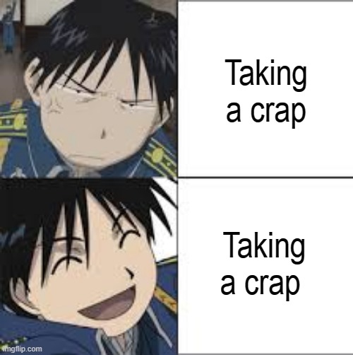 Shitpost | Taking a crap; Taking a crap | image tagged in roy mustang thing | made w/ Imgflip meme maker