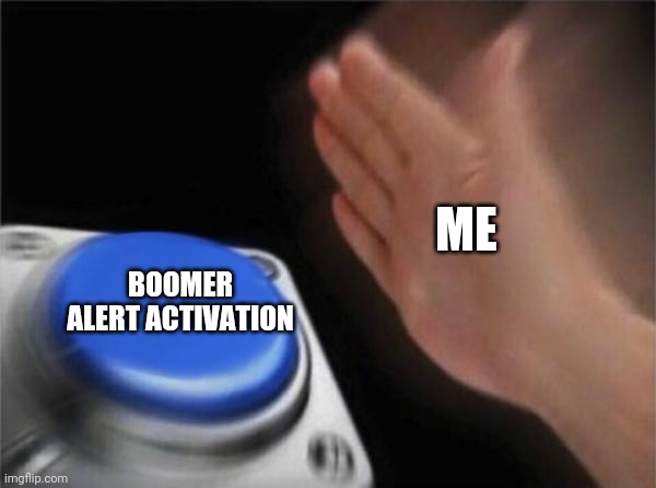 Blank Nut Button Meme | ME BOOMER ALERT ACTIVATION | image tagged in memes,blank nut button | made w/ Imgflip meme maker